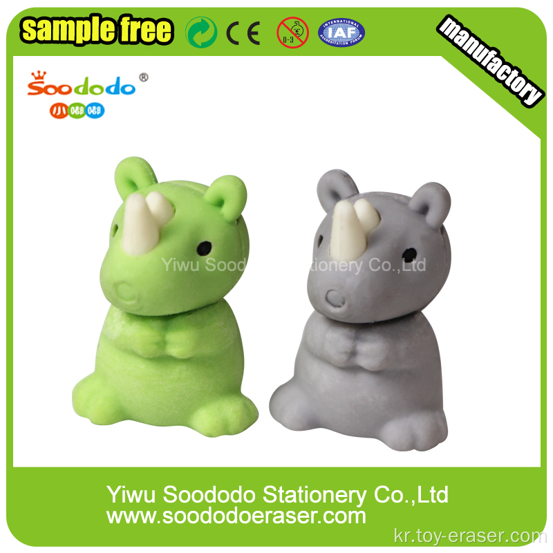 SOODODO 3D Collectible Grey Rhino Shaped 지우개