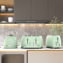 New Retro Breakfast Set: Stainless Steel Electric Kettle and Toaster