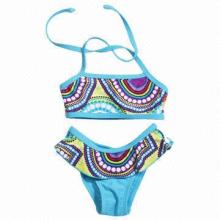 Girl's bikinis, blue and classical prints