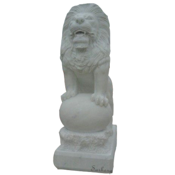 Handmade white marble lion sculpture statue