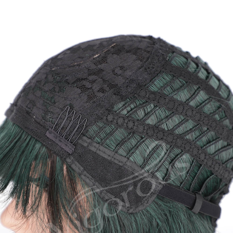 Vigorous Supplies Hot Cheap Afro Short Kinky Curly Heat Resistant Ombre Black Green Fiber Synthetic Short Wig