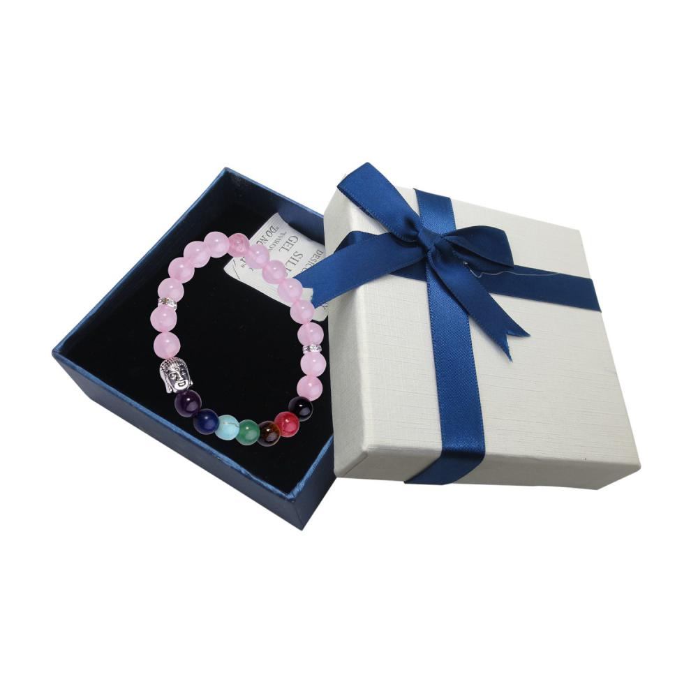 Pulsera de cuarzo rosa azul con 7 piedras preciosas de Chakra, budismo y aleación de Buda.