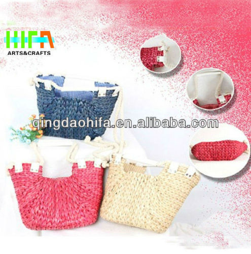 HIFA Wholesale Straw Beach Bag Colorful Cornhusk Straw Bag