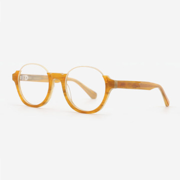 Round Acetate And Metal Combined Women`s Optical Frames 24A3004