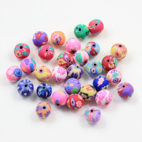 Recién llegado, 6mm, 8mm, 10mm, 12mm, cuentas de arcilla polimérica, estampado de flores, cuentas redondas sueltas, mezcla de colores para la fabricación de joyas