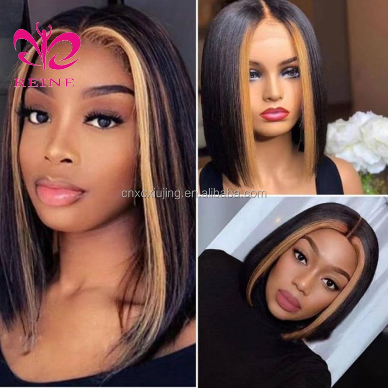 150% 4x4 Lace Closure Human Hair Wigs For Women #27 Highlight Wig Brazilian Remy Honey Blonde Ombre Short Bob Lace Closure Wigs