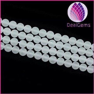 Round White Frosted Crystal Glass Loose Beads