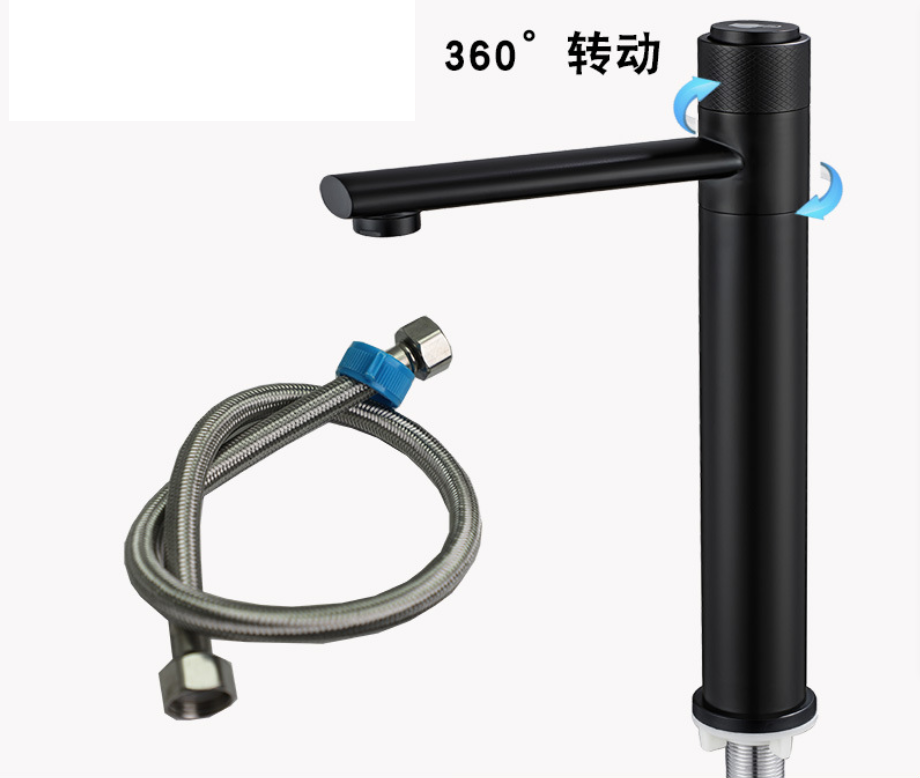 욕실 360도 회전 프레스 버튼 세면기 수도꼭지 304 SUS 냉수 전용 분지 탭