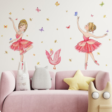 Cartoon Swan Butterfly Wall Stickers: Decorative Self-Adhesive Wall Art for Children's Rooms