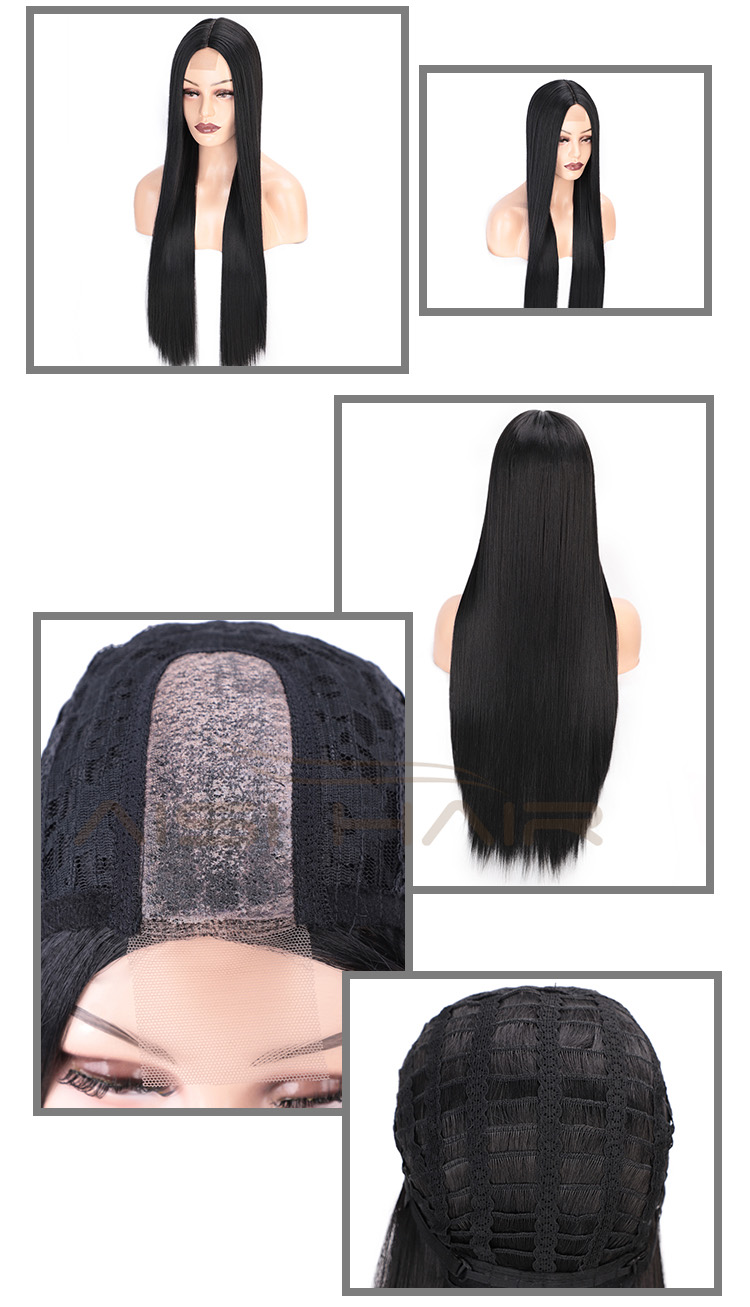 Aisi Hair 26 inch Natural Black Wig Long Silky Straight Lace Frontal Wig Middle Part Synthetic Front Lace Hair Wigs For Women