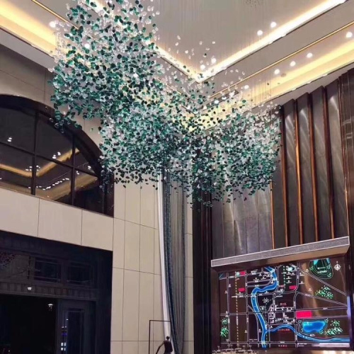 Luces colgantes de araña de lujo de cristal verde de pasillo de hotel