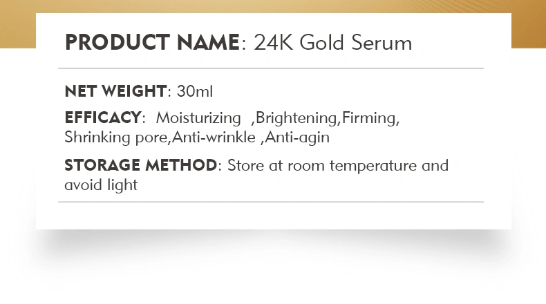 OEM ODM Facial Collagen Moisturizing Lift Firming Anti-Aging Anti-Wrinkles Whitening Face Skin Care 24K Gold Serum