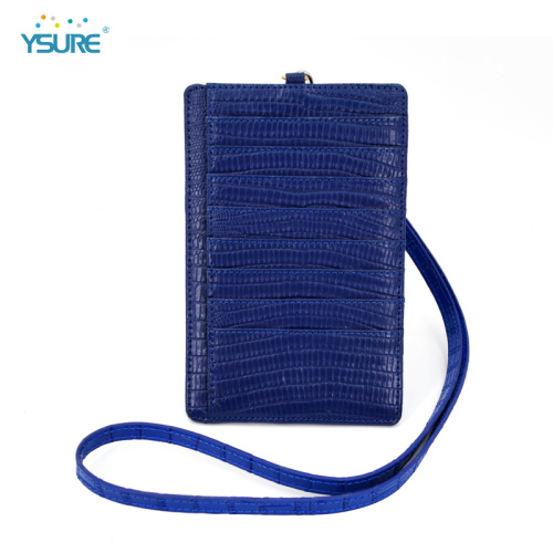 Slim Embossed Neck Strap Leather Credit Card Holder