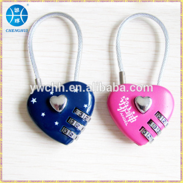Heart shaped combination lock with steel wire good quality heart shape lock