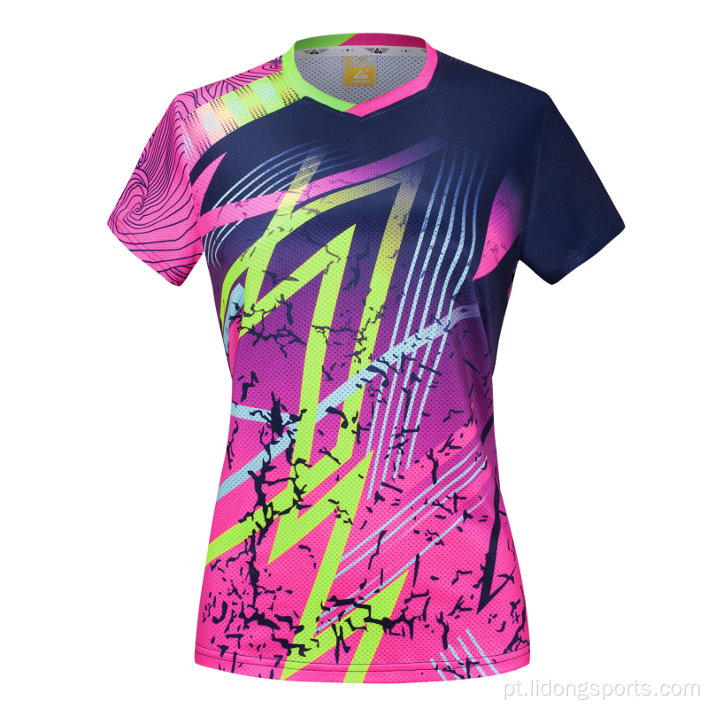 Mulheres sublimadas homens usam camisa de tênis de badminton