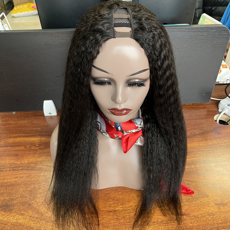 Wholesale machine made cuticle aligned brazilian u part wig human hair, upart human hair wig, kinky straight u part wig