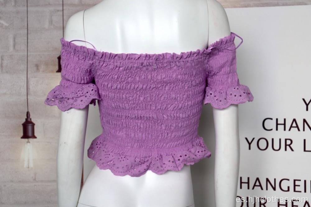 Blusa de manga corta de un solo hombro de algodón para mujer