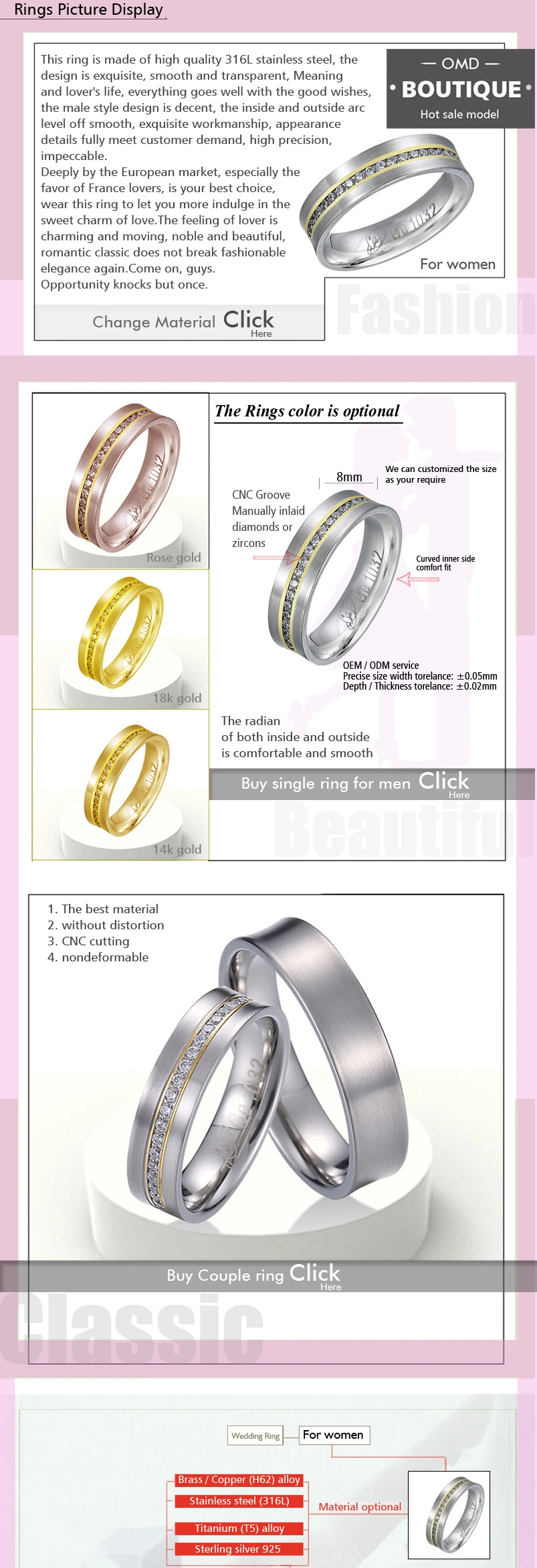 Design Simple Wedding Ring Men's Stainless Steel Ring