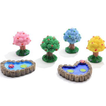 Kolorowe drzewo owocowe Lotus Pool Figurine Decoration Fairy Garden Moss Ornament Miniaturowa kreskówka Żywność dla zwierząt Statua Rzemiosło żywiczne