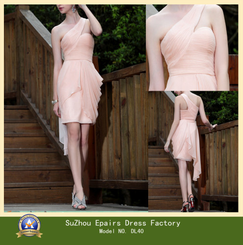 New Fashion Design One Shoulder Ruffle Light Pink Evening Dress (DL40)
