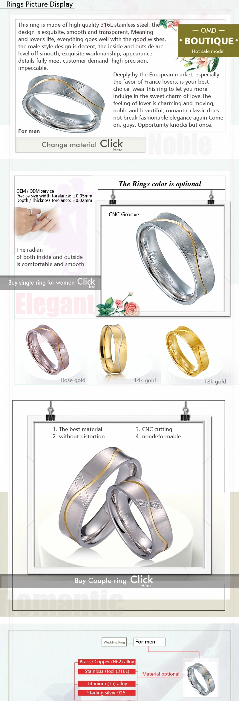 Simple 316L Stainless Steel Wedding Band Ring