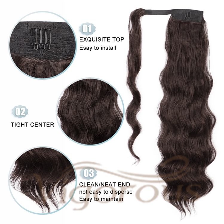 Vigorous Wholesale Price Long Wavy Brown Pony Tail Hairpieces Curly Magic Paste Drawstring Synthetic Ponytail Hair Extension