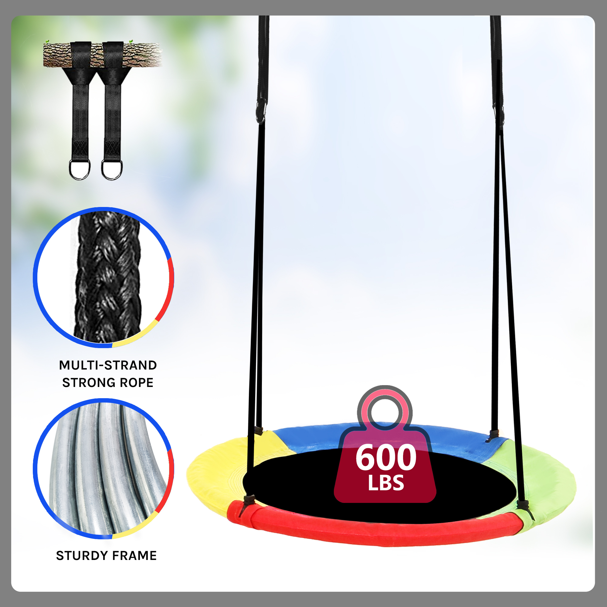 Saucer Swing for Kids and Adults - 40 Inch Round Tree Swing, Outdoor Swing, Kids Swing, Outdoor Swing