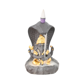 Elephant God Ganapati Incense Cone Holder with Flute Design and Ceramic Waterfall Backflow Burner