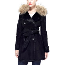 Belted Lambskin Fur Shearling Coat for Women