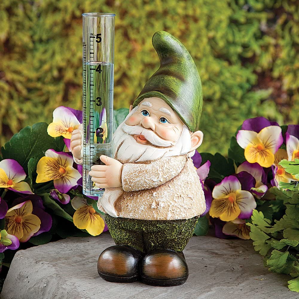 Handgeschilderde gnome regenmeter sculptuur