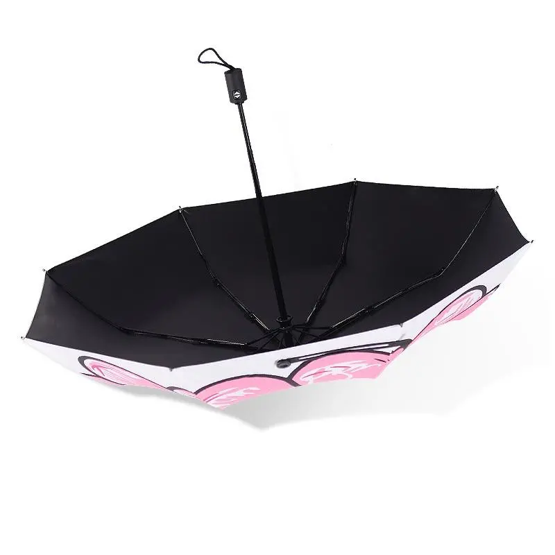 Logo Prints Fully Automatic Fabric with Black Coating Three Folding Umbrella with Floral Prints