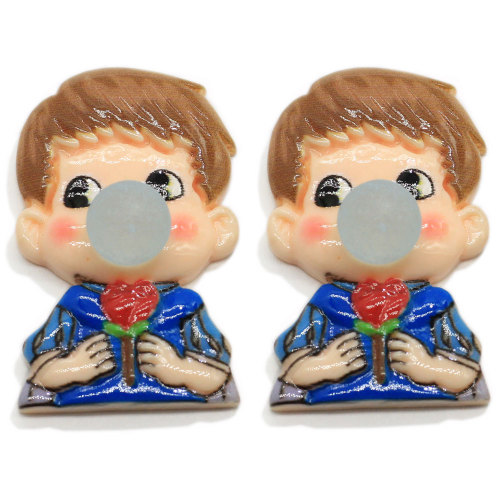 New Lovely School Boy Girl Resin Flatback Cabochons Cartoon Blowing Student Flat Back Resin Craft Hair Bow Center Decor