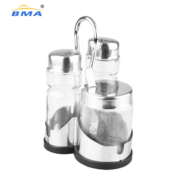 Wholesale Glass Stainless Steel Rack Picnic Table Condiment Set Spice Jars Vinegar Cruet 4PCS Spice Jar Set with Stand