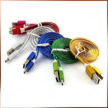 Colorful V8 Connection Flat Micro USB Cable With Aluminum Foil Braided For Smartphone