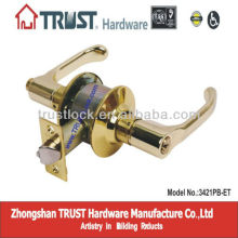 TRUST 3421PB-ET:ANSI Grade 3 Cylindrical Entrance Lever Lock With Brass Cylinder