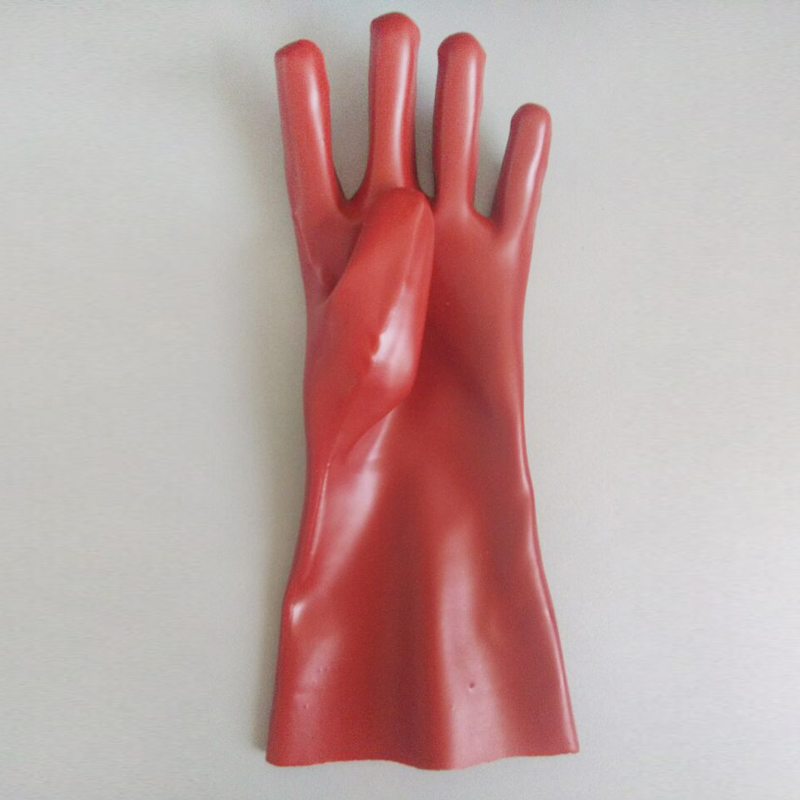 Dark red pvc dipped oil resistant work gloves polyester