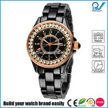 PVD Rosegold/Silver black ceramic case crystal diamond and ceramic band quartz japan movement ceramic watch