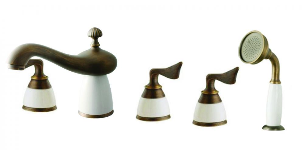 황금 5 조각 구멍 목욕 샤워 룸 탱크 룸 냉온 혼합 표면 세면대 수도꼭지