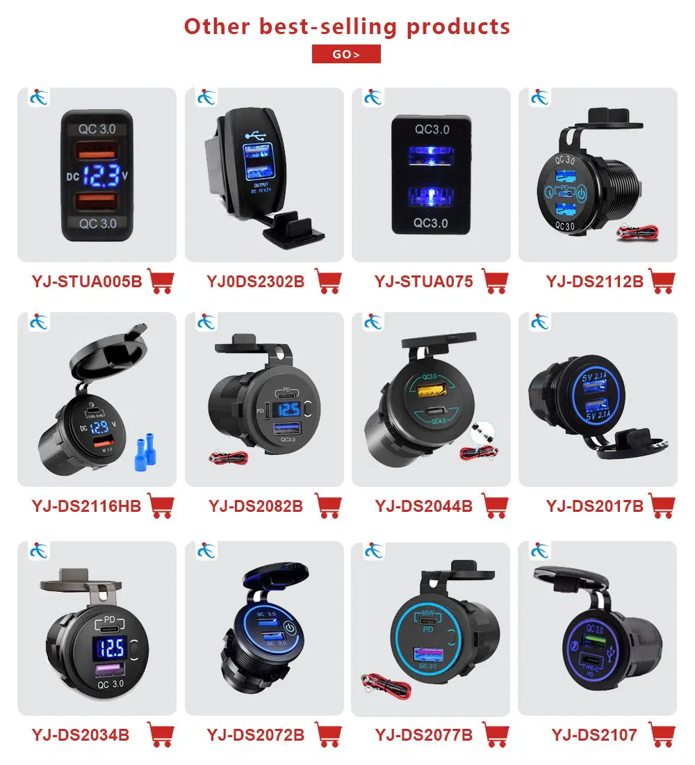 12V/24V Dual USB Car Charger Adapter Quick Charger Type Pd QC 3.0 USB Charging Port Expansion Kit for Auto Marine Car