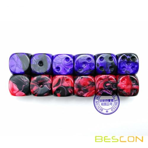 Bescon Unpainted Two Tone 16MM Game Dice with Flat 6th Side, 2 Assorted Color Set of 12pcs, Gemini Cube