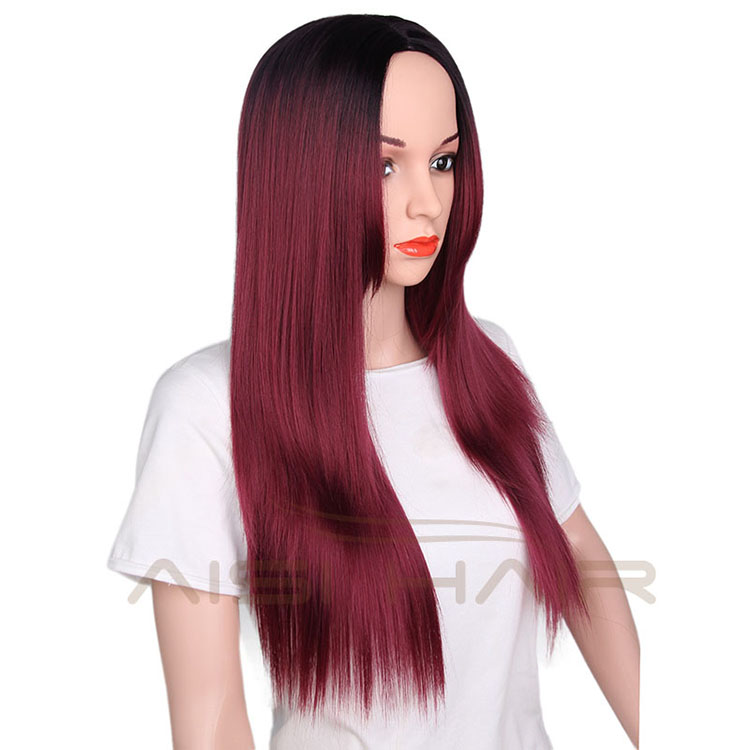 Aisi Hair Wholesale Women's Long Straight Wig Synthetic Ombre Red Wigs For Black Women Heat Resistant Fiber