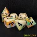 Juego de dados de piedra mágica de Bescon, 7 piezas Juego de dados RPG poliédrico Mineral de oro, Juego de caja de lata