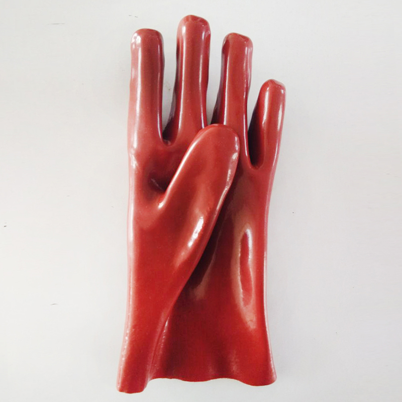 Темно -красный ПВХ рабочие безопасные перчатки хлопка 27 см.