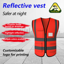 Red knitted fabric multi pocket safety vest