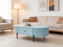 Stylish Blue Oval Coffee Table with Smart Storage