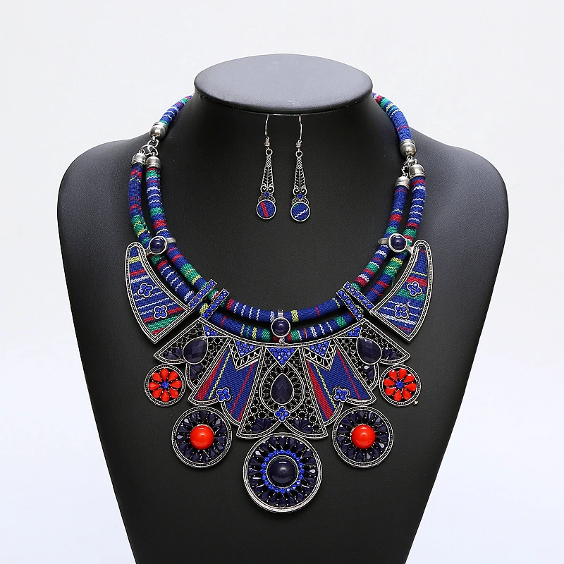 Retro Bohemian Necklace Pendant Earrings Two-Piece Jewelry Set