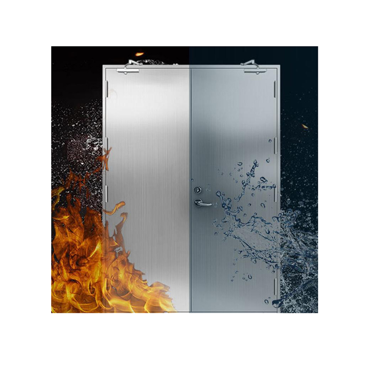 Porta de folha dupla de aço inoxidável com certificação BS de segurança contra incêndio