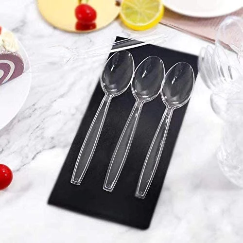 Plastic Fork Knife Black Clear Heavy Duty Fast Food Cutlery Disposable Spoon