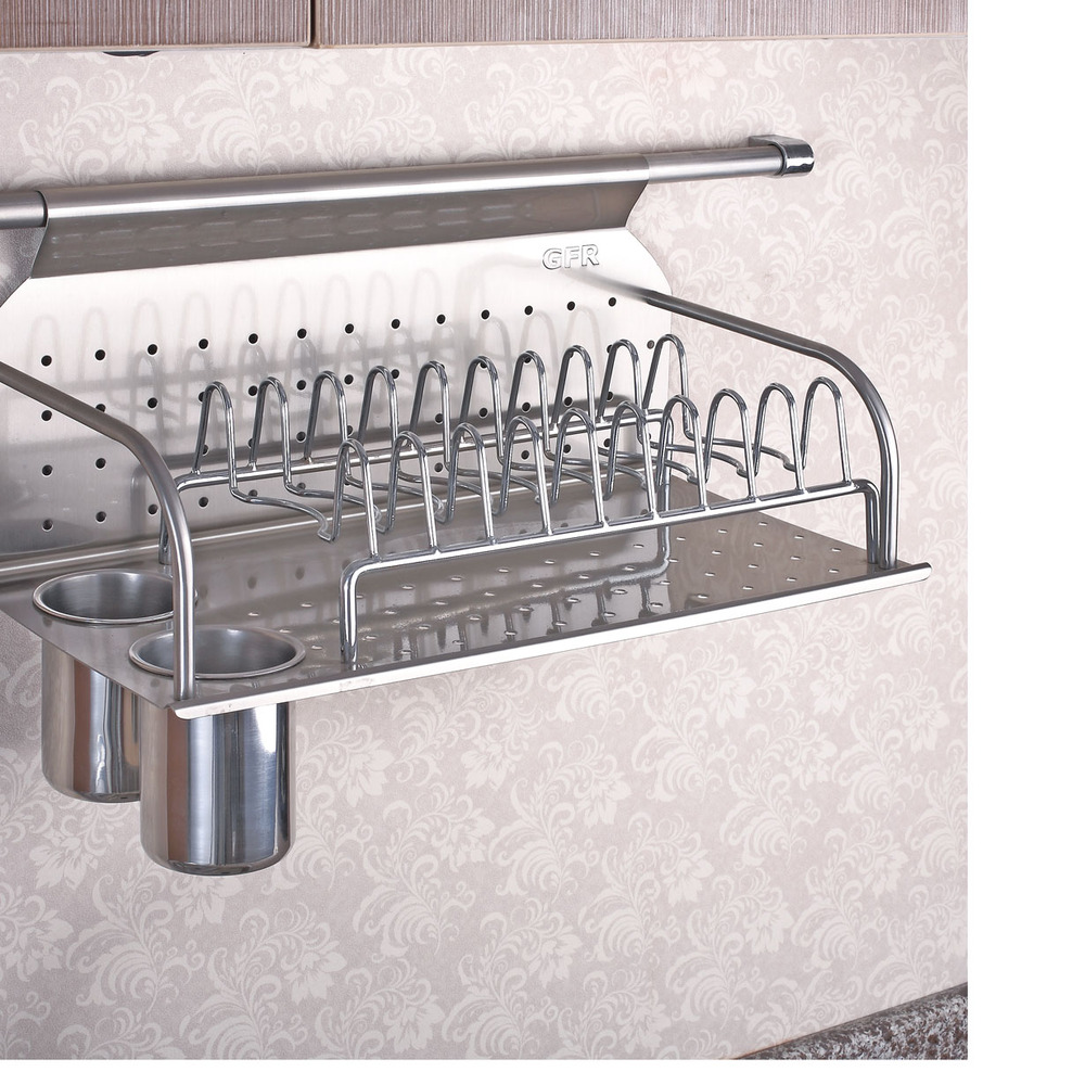 Hot sale stainless steel kitchen wall rack dish with two cup spice holder