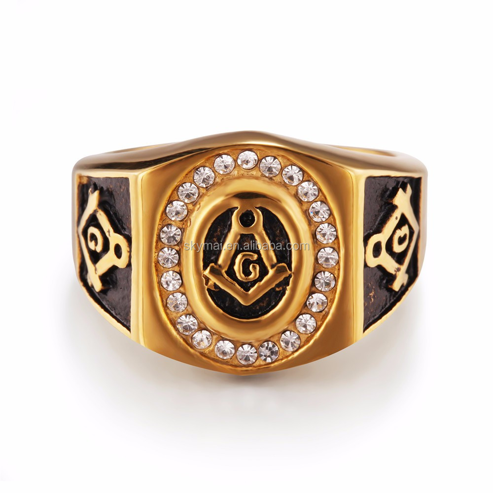 Stainless steel freemason ring wholesale ring Men Gold Masonic ring jewelry